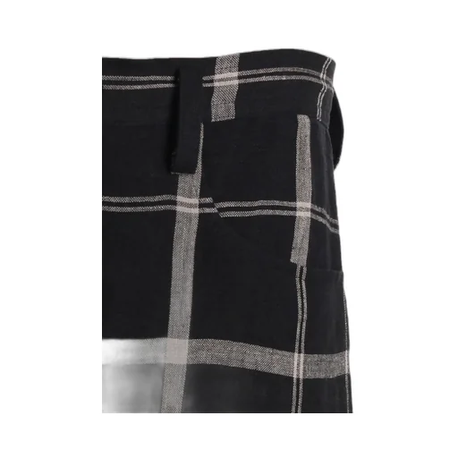 Linen/Nylon Plaid Long Straight Pants