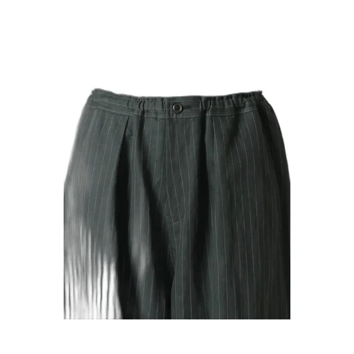 Linen Cotton Pin-Striped Uneven Dyeing Front Tuck Wide Pants