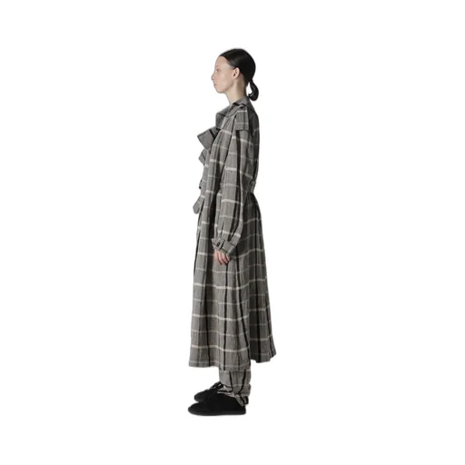 Linen/Nylon Plaid Trench Coat