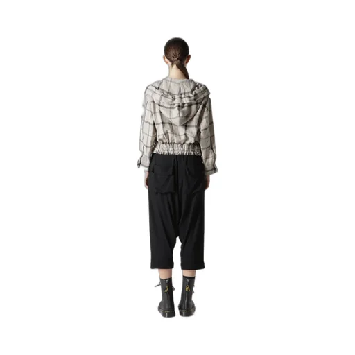 Linen/Nylon Plaid Gathered Blouse