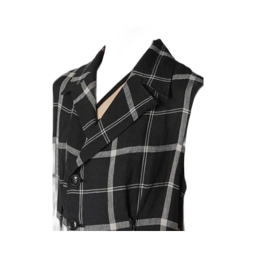 Linen/Nylon Plaid Zip Tucked Jumper Skirt