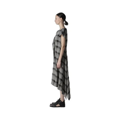 Linen/Silk Plaid Handkerchief Hem Dress