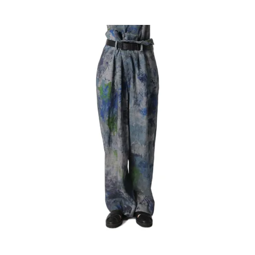 Linen Lawn Paint Print High Waist Pleated Pants