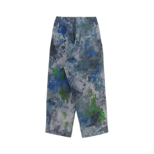 Linen Lawn Paint Print High Waist Pleated Pants