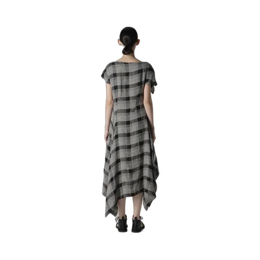 Linen/Silk Plaid Handkerchief Hem Dress
