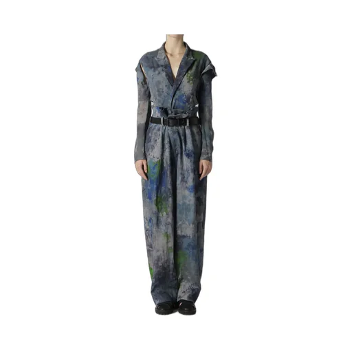 Linen Lawn Paint Print High Waist Pleated Pants