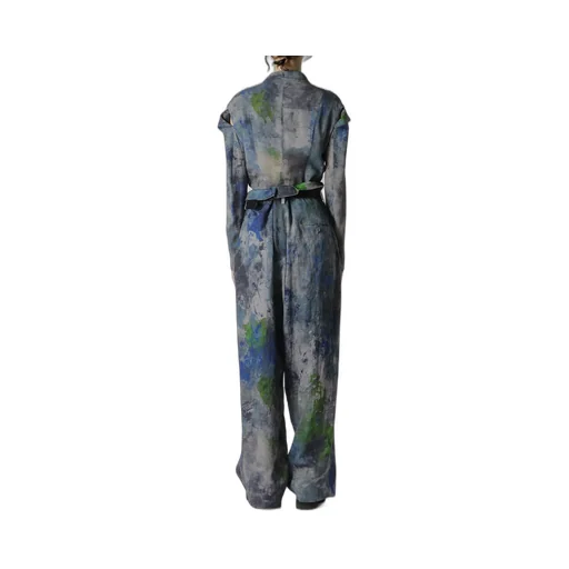Linen Lawn Paint Print High Waist Pleated Pants
