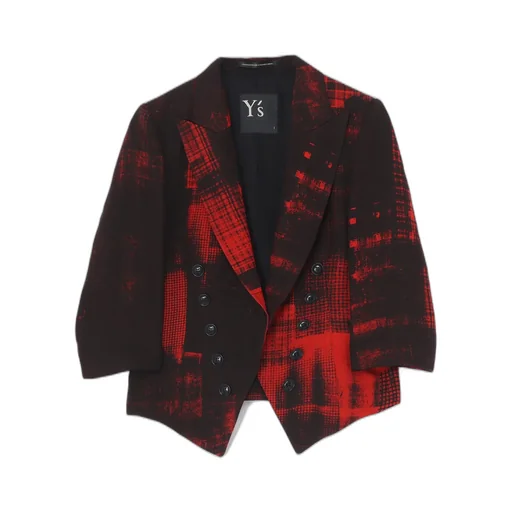 Copied Checked Print Cropped Sleeve Tail Jacket
