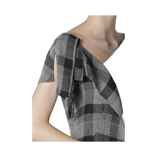 Linen/Silk Plaid Handkerchief Hem Dress