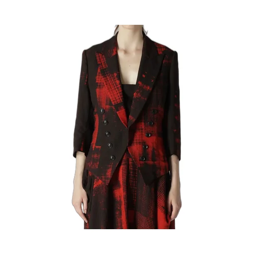 Copied Checked Print Cropped Sleeve Tail Jacket