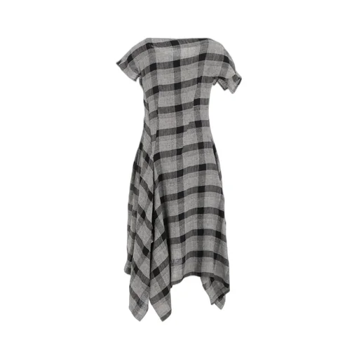 Linen/Silk Plaid Handkerchief Hem Dress