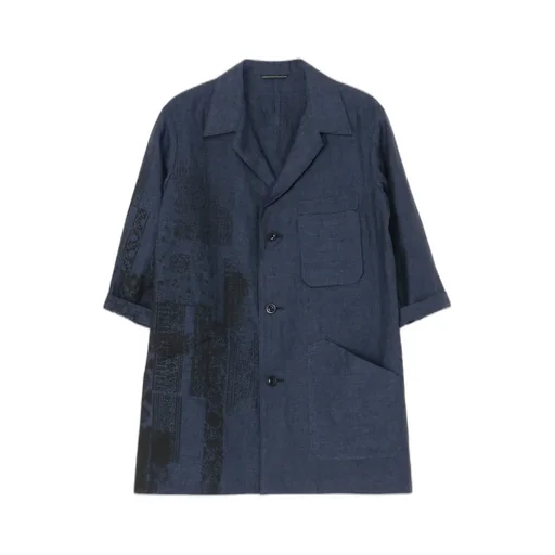 Linen Chambray Ethnic Patchwork Print 3/4 Work Jacket