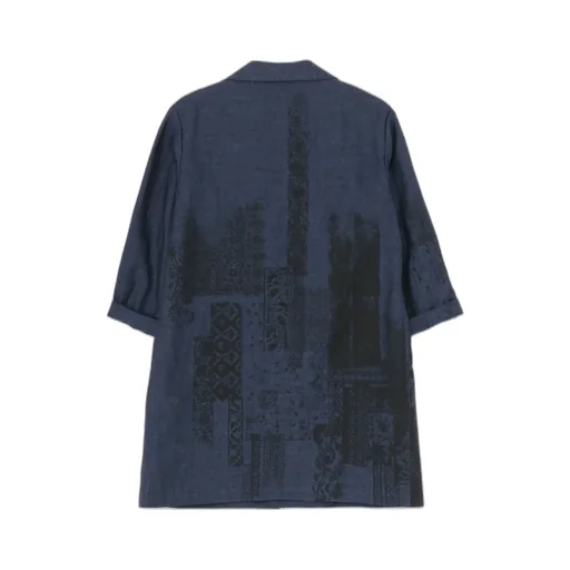 Linen Chambray Ethnic Patchwork Print 3/4 Work Jacket
