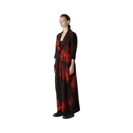 Copied Checked Print Cropped Sleeve Tail Jacket