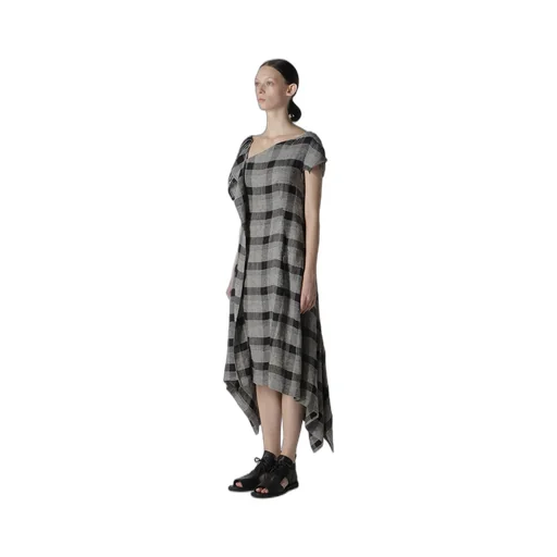 Linen/Silk Plaid Handkerchief Hem Dress