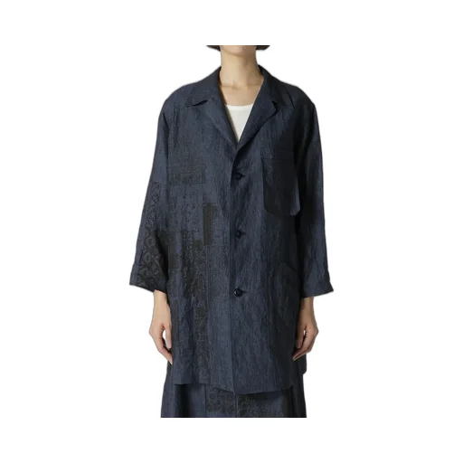 Linen Chambray Ethnic Patchwork Print 3/4 Work Jacket