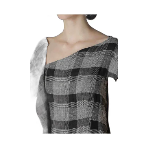 Linen/Silk Plaid Handkerchief Hem Dress