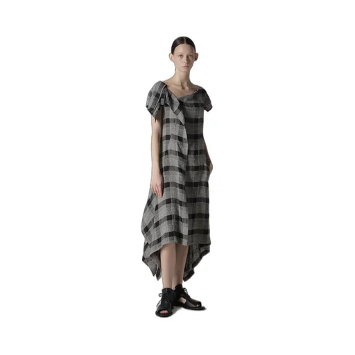 Linen/Silk Plaid Handkerchief Hem Dress