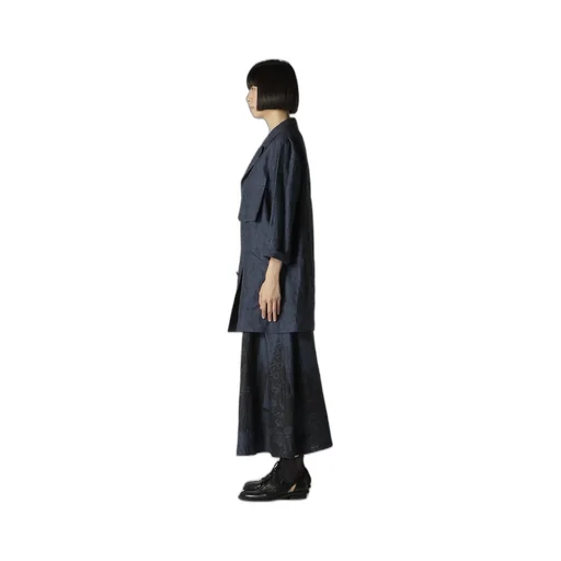 Linen Chambray Ethnic Patchwork Print 3/4 Work Jacket
