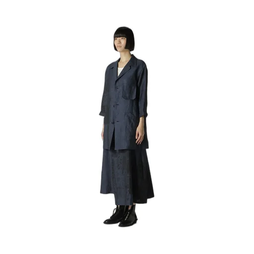 Linen Chambray Ethnic Patchwork Print 3/4 Work Jacket