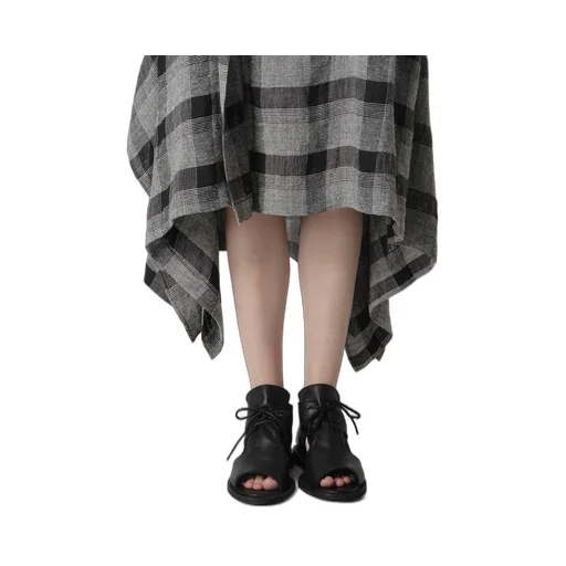 Linen/Silk Plaid Handkerchief Hem Dress