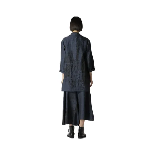 Linen Chambray Ethnic Patchwork Print 3/4 Work Jacket