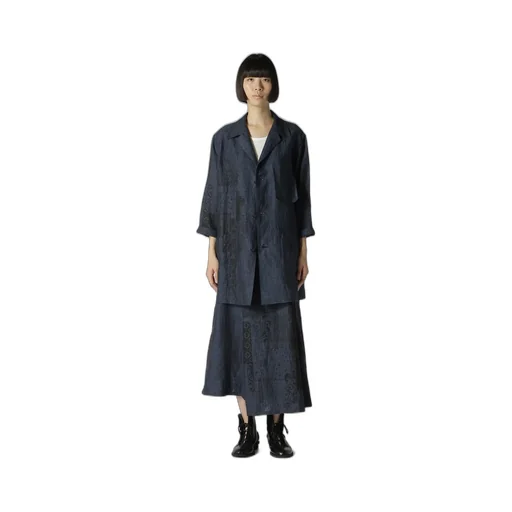 Linen Chambray Ethnic Patchwork Print 3/4 Work Jacket