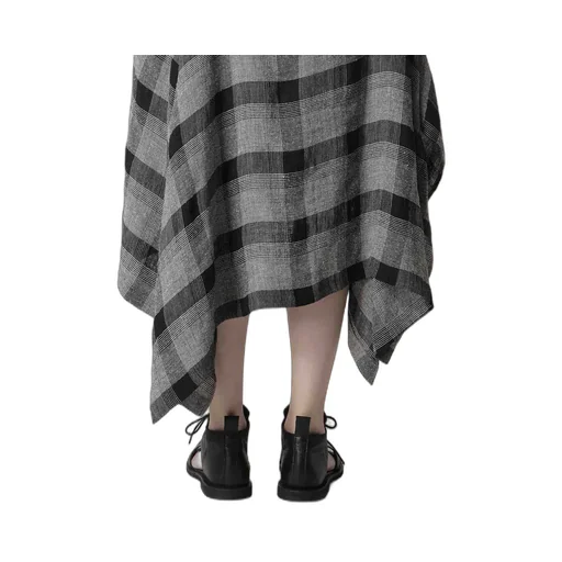 Linen/Silk Plaid Handkerchief Hem Dress