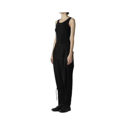 Plain Weave Denim Lace Up Hem Pants