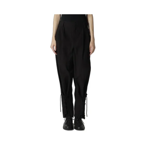 Plain Weave Denim Lace Up Hem Pants