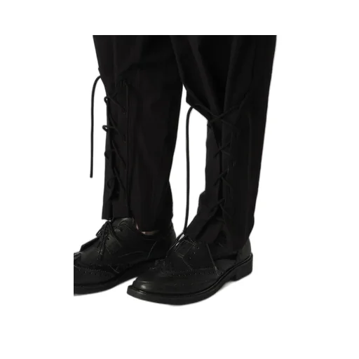 Plain Weave Denim Lace Up Hem Pants