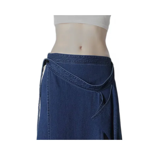 8Oz Bleached Vintage Like Denim Drape Wrap Skirt