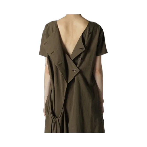 Cotton Flax Poplin Back Tie Dress