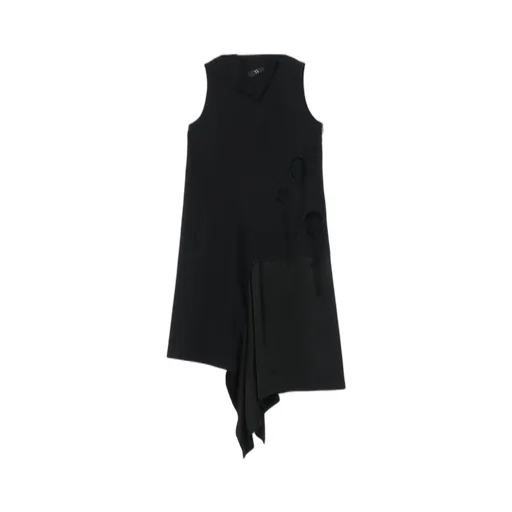 Denim Hole Embroidery Collar Square Sleeveless Dress