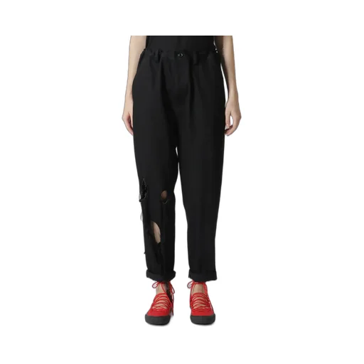 Denim Hole Embroidery Waist String Slim Pants
