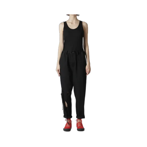 Denim Hole Embroidery Waist String Slim Pants