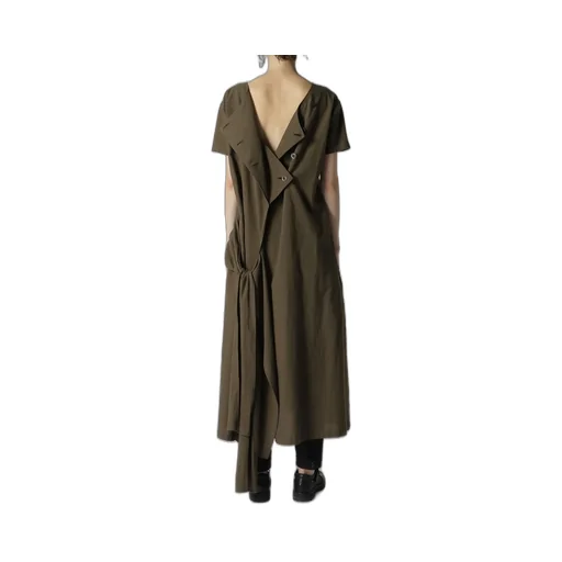 Cotton Flax Poplin Back Tie Dress