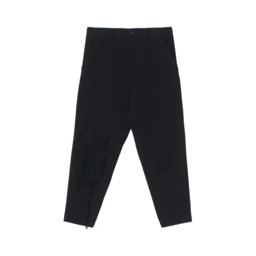 Denim Hole Embroidery Waist String Slim Pants