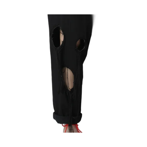 Denim Hole Embroidery Waist String Slim Pants