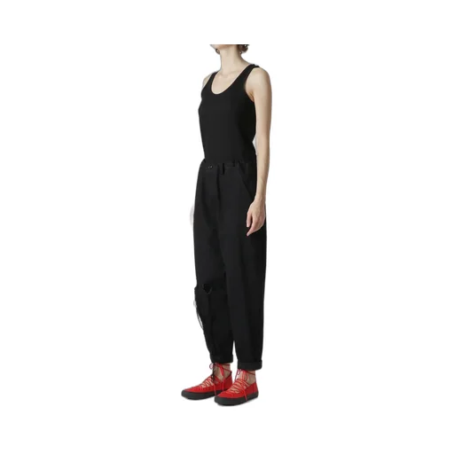 Denim Hole Embroidery Waist String Slim Pants