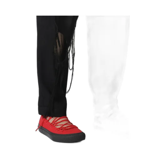 Denim Hole Embroidery Waist String Slim Pants