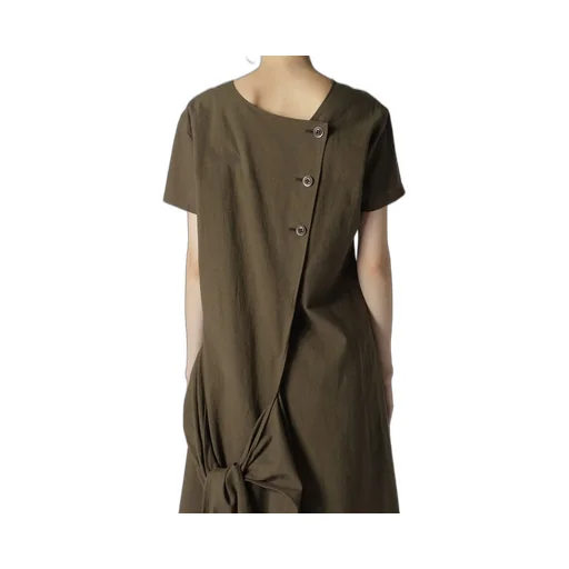 Cotton Flax Poplin Back Tie Dress