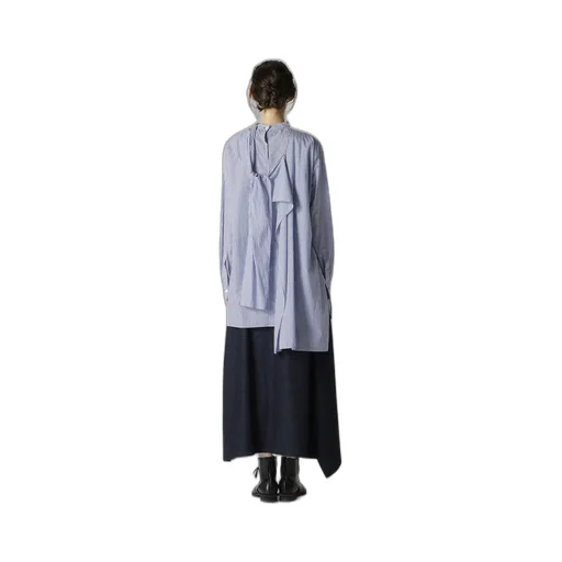 Cotton Stripe Back Tie Blouse