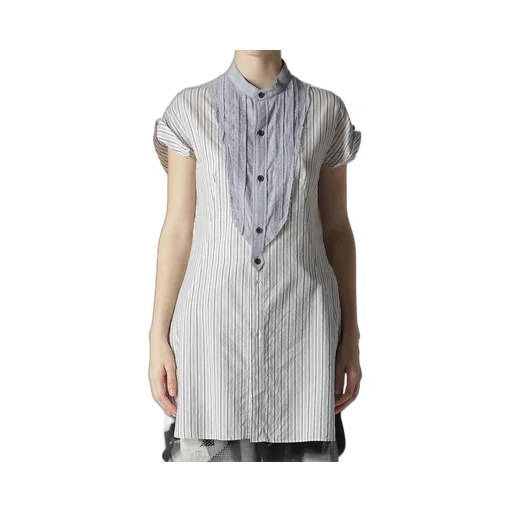 C/Cu Hard Twisted Dobby Stripe Stand Collar Shirt