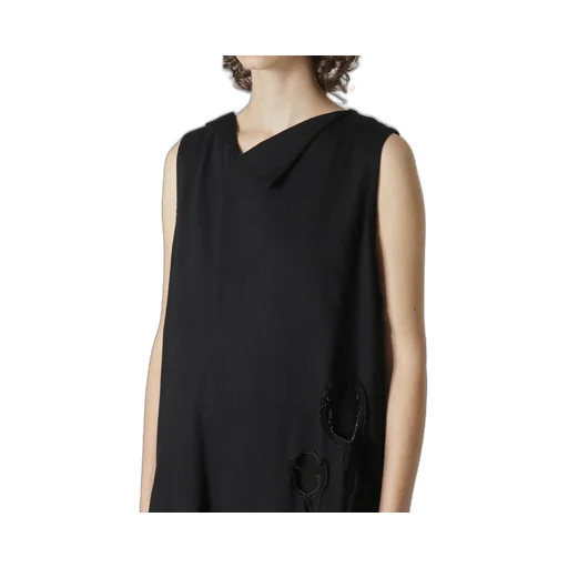 Denim Hole Embroidery Collar Square Sleeveless Dress