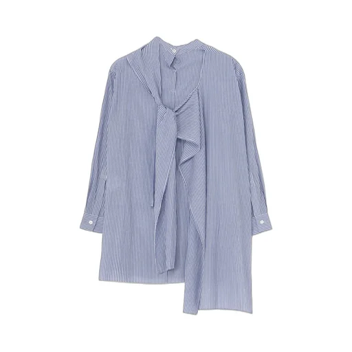 Cotton Stripe Back Tie Blouse