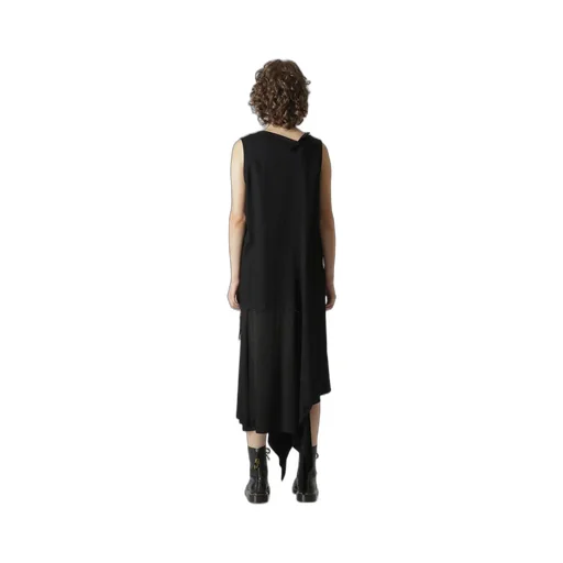 Denim Hole Embroidery Collar Square Sleeveless Dress