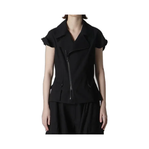 Cotton Twill Untrimmed Sleeve Moto Jacket