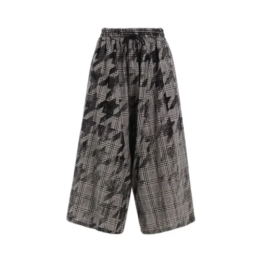 Cotton/Linen Plaid×Big Houndstooth Gathered Pants