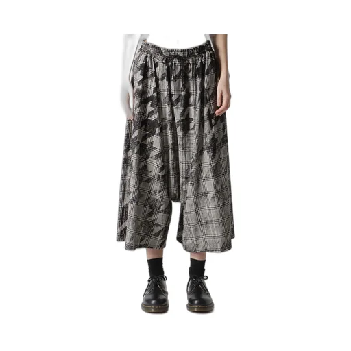 Cotton/Linen Plaid×Big Houndstooth Gathered Pants